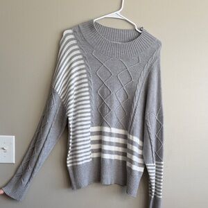 Verve Ami Gray and White Striped Cable Knit Sweater